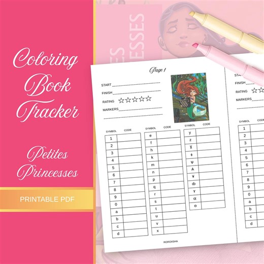 Coloring Book Tracker Petites Princesses Color by Number Page Tracker Printable Coloring Log Marker Color Code PDF Instant Download Digital - Etsy