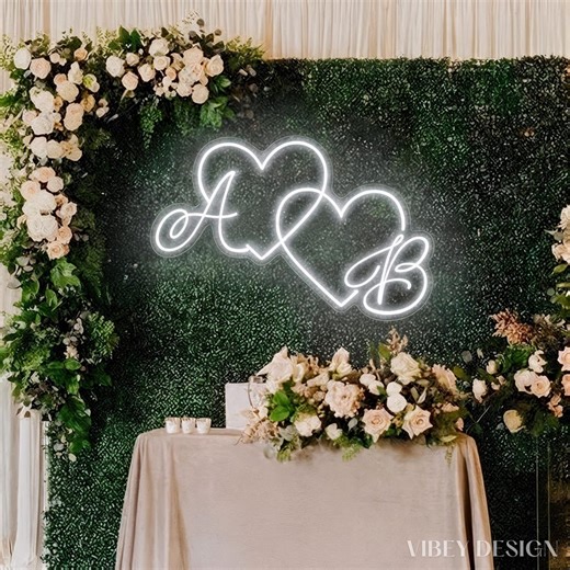 Heart-shaped Neon Lights, Custom Wedding Neon Sign Initials, Custom Name Neon Sign, Battery Operated Led Neon Light, Neon Wedding Decor - Etsy