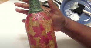 DIY Upcycle Mod Podge Wine Bottles For Fall