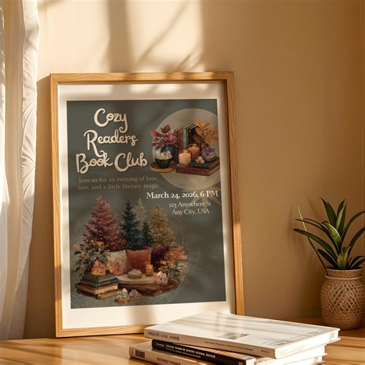 Cozy Readers Book Club Invitation | Romantasy Bookish Party | Editable Canva Template - Etsy