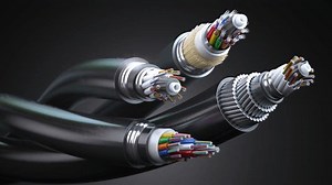 Fiber optical internet cable of various types. Cross section layers structure of fiber cables. 3D Illustration