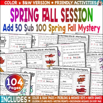 Spring Fall Mystery April Word Problem Add 50 Sub 100 Cut Paste Color Game