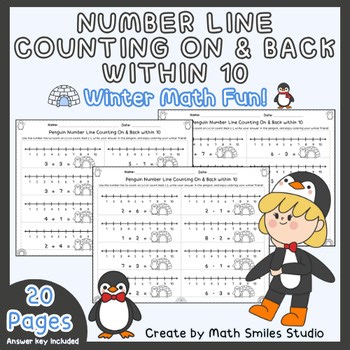 Penguin Number Line Counting On & Back within 10 | Winter Math | K-1st Grade