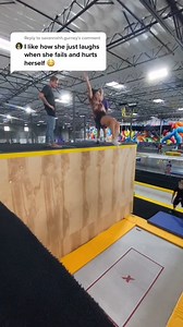 284K views · 775 reactions | Reply to @savannahh.gurney Just give a thumbs up and laugh it off  #fails #flips #backflip #trampwall #training #bloopers | Sarah Cooper | Facebook