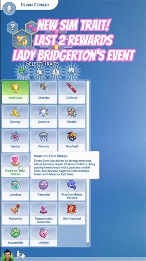 New Sim Trait! Lady Bridgerton's Event Week 4 #shorts #sims4 #thesims4 #ladybridgertonsevent