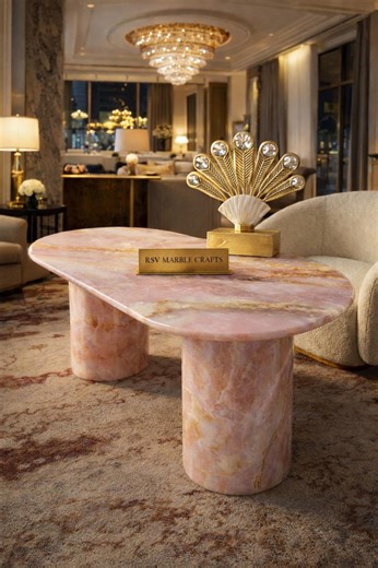Buy Pink Onyx Marble Coffee Table, Fluted Base Stone Center Table, Oval Plinth Base Table, Luxury Onyx Furniture, Handmade Modern Coffee Table Online in India - Etsy
