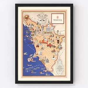 Tuscany Italy Map 1938 - Old Map of Tuscany Italy Italy Art Vintage Print Framed Wall Art Canvas Portrait History Genealogy Travel Ancestry - Etsy
