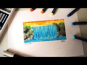 [OIL PASTEL TUTORIAL] - Drawing a waterfall with oil pastels
