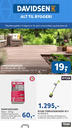 Byg, mal, rens og gør hus og have klar 🌿🛠️Find alt fra fliser og terrassebrædder til havemaskiner og værktøj i vores avis. | Davidsen