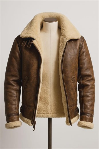 Handmade B3 Shearling Bomber Jacket | Brown Sheepskin Aviator - Etsy