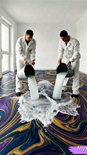 This Epoxy Floor Is Actually INSANE🔥Midnight Blue, Gold & Deep Purple #epoxy #epoxyfloor #resinfloor