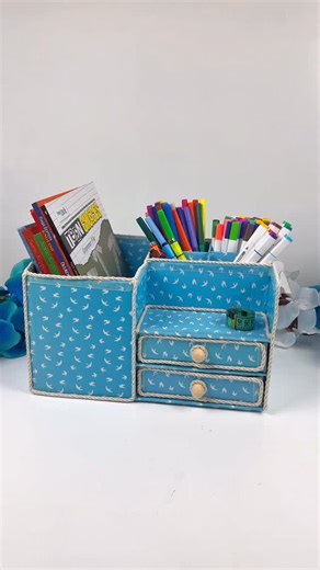 FastDIY on Instagram: "Incredible Organizer Made From a Simple Box That Everyone has at Home. #diy #box #organizeyourhome Materials: • Cardboard box • Hot glue gun • Glue stick • PVA glue • Wrapping paper • Scissors • Wooden beads • Twine • Ribbon • Double-sided tape"