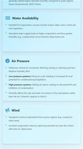 Factors Influencing Humidity Temperature, Water Availability, Air Pressure, Wind