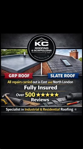 KC Roofing & Scaffolding LTD – East & North London Roofing Specialists Looking for a trusted, fully insured roofing company in East or North London? KC Roofing & Scaffolding LTD are specialists in GRP roofing, slate roofing, flat roofing, roof repairs, and complete roof replacements for residential and industrial properties. With over 500 ⭐⭐⭐⭐⭐ reviews, we are one of the most reliable roofing contractors covering all areas of East and North London. ⸻ Areas We Cover East London Hackney, Stratford