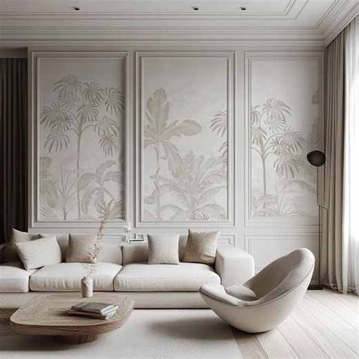 Tropical Palm Tree Wallpaper Mural, Neutral Jungle Wall Covering, Peel and Stick or Traditional - Etsy