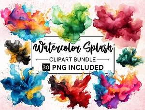 30 Watercolor Alcohol Ink Splash Clipart Paint Splatter PNG Abstract Clip Art Color Splash Colorful Graphic Commercial Use Instant Download - Etsy
