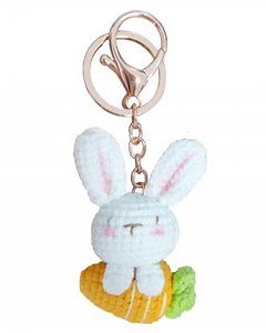 Handmade Cute Keychains for Women,Girls Key Chain Accessories Wristlet Crochet Cute Carrot Rabbit Bag Knitted Animal Cartoon Keychain Kids School Bag/Backpack Charm Key Ring (Carrot rabbit)