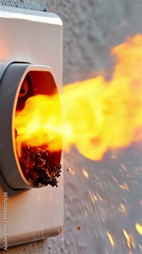 Fire erupts from electrical outlet due to a short circuit at home during the day