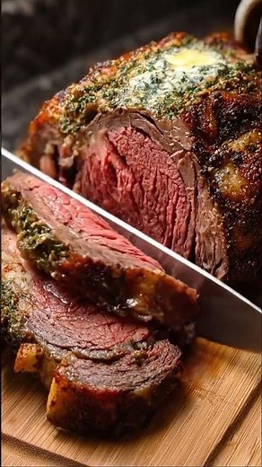 Smoked Prime Rib with Herb Crusted Garlic Butter #explore #food #bonnecuisine #beef #meat