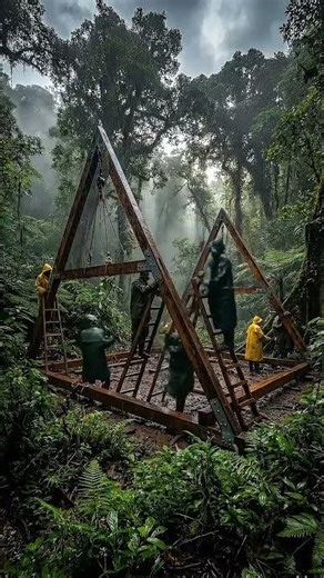 Hidden A-Frame Cabin in the Rainforest 🌿 | Cinematic Timelapse Build #asmr #satisfying #construction