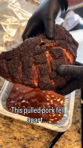 Mexican style pulled pork 9lb boneless pork butt Meatchurch Dia de Las fajitas Fiesta brand Taco seasoning Valentina hot sauce Unsalted butter Scored fat cap, used hot sauce as binder, and seasoned with fajita and taco seasoning. Put on smoker at 225 degrees. Taken off smoker once internal temp reaches 165 and added butter, more seasoning. Then added apple cider vinegar and water in half aluminum pan for braising. Covered pork in aluminum foil. Once internal temperature reaches ~203 degrees remo