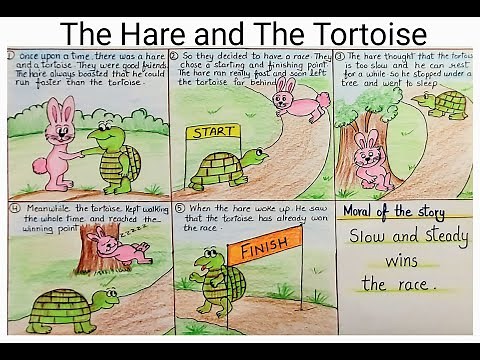 The Hare and Tortoise story drawing l Rabbit and turtle story drawing step by step