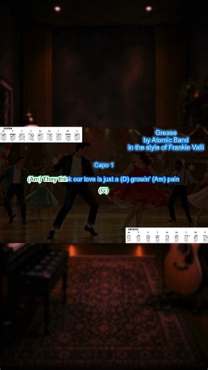 Grease WITH VOCALS play along with scrolling guitar chords and lyrics