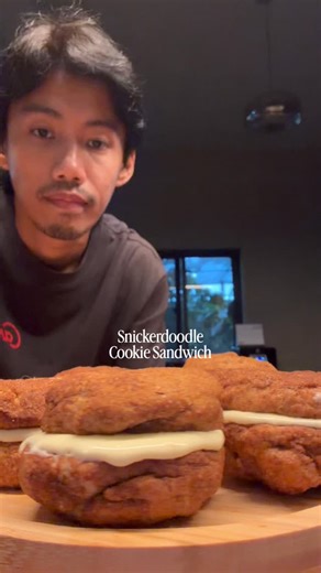 Elixer Patrick Javier on Instagram: "Airfryer Snickerdoodle Cookie Sandwich Recipe: 1 cup + 6 tbsp all purpose flour 1/2 tsp baking soda 1/2 tsp cream of tartar 1/2 tap ground cinnamon Pinch of salt 1/2 cup unsalted butter (1 stick) 1/2 cup + 2 tbsp white sugar 1 large egg 1/2 tbsp vanilla cinnamon sugar coating: 1/4 cup white sugar 1 1/2 tbsp cinnamon powder Cheese filling: Around 3-4 tbsp soften cream cheese Powdered sugar Vanilla and small amount of milk"