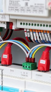 Connect electrical modules using copper electrical wires with metal lugs in the electrical control panel.