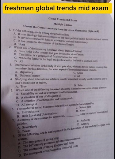 freshman global trends mid exam #universityexam #ethiopia university global trends mid exam #exam