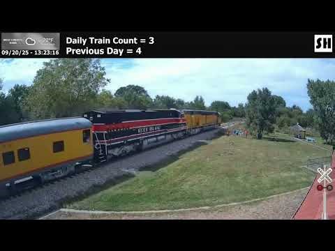 Union Pacific 6936 leads with Iowa Interstate Railroad 513 an excursion in West Liberty, IA