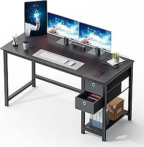 NEWBULIG Computer Desk with 2 Drawers and File Cabinet Storage for Home Office Workstation Sturdy Metal Frame and Wooden Top with Headphone Hook Design for Dorms,Schools, 55 inch, Black