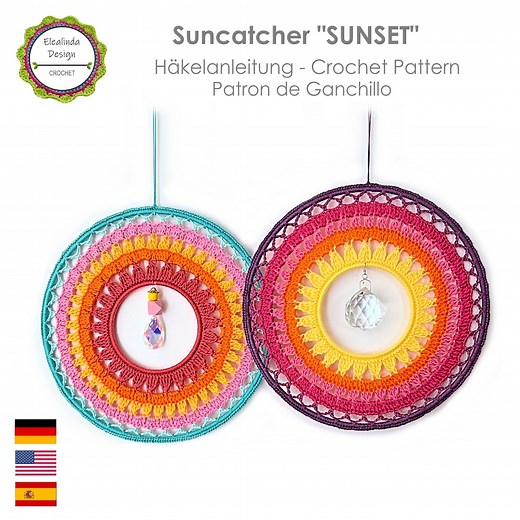 Crochet Pattern Suncatcher “sunset” Mandala Decorative Dreamcatcher With Sun Catcher Crystal PDF Download (US Terms) Patron De Ganchillo - Etsy