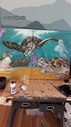 Acrylic Painting of Turtles by a Passionate Artist