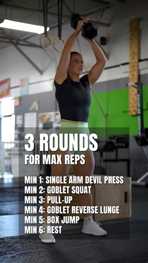 3 Rounds 👊 Push yourself for max reps. Drop your score below ⬇️ Min 1: Alt Single Arm Devil Press Min 2: Goblet Squat Min 3: Alt Single Arm Gorilla Row Min 4: Alt Goblet Reverse Lunge Min 5: Box Jump Min 6: Rest 💾 Save this for your next workout! Want to build strength at home? Our updated Functional Dumbbell Program makes it simple. 💪 DM us DUMBBELL for a free week of workouts! #dumbbellworkout #dumbbell #dumbbellfitness | OnlineWOD