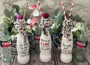 These mini Coke bottles and faux whipped cream topping will be the perfect addition to your everyday tiered tray decor and kitchen decor. Perfect for the person that loves Diet Coke or just loves cute little decor to add around your home. It would pair really well with your Rae Dunn decor, tiered Tray and kitchen bar area. This is a faux food item. Please keep out of reach of children and away from water. Grab one or grab all three as a cute set!! ***Each topper is handmade and will differ sligh