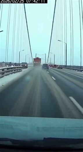 Runaway dump truck on icy bridge Physics perfect chain reaction #Dashcam #Physics #TruckFail #Viral