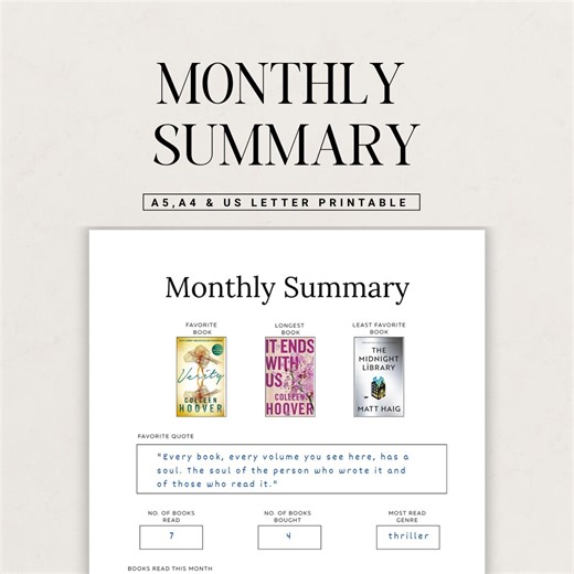 Monthly Reading Log Printable | Minimalist Book Tracker Page | Instant Download PDF - Etsy