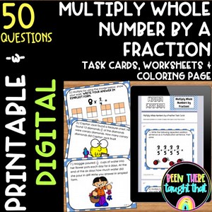 4th Grade Multiply a Whole Number by a Fraction Worksheets & Task Cards