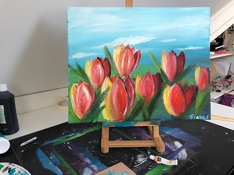 Acrylverf voor beginners // Tulpen // acrylic painting for beginners // Tulips