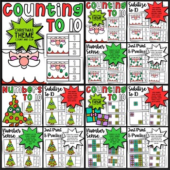 Holiday Count and Clip Cards to 10 | Christmas Theme | Math Centers