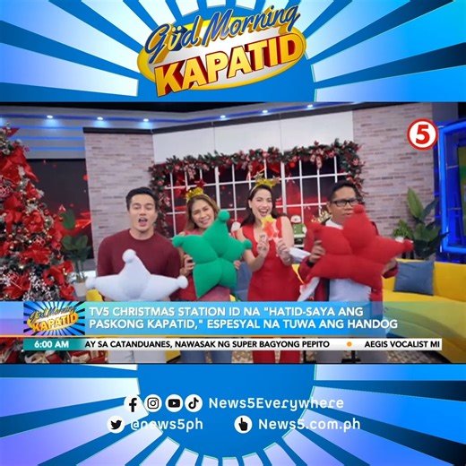 #GuMKPasadaBalita | Christmas is in the air dito sa Kapatid network! Inilabas na ang bongga at star-studded Christmas station ID natin na "Hatid-Saya ang Paskong Kapatid." #GudMorningKapatid #News5 | via MJ Marfori For more latest stories, visit us at www.news5.com.ph | News5