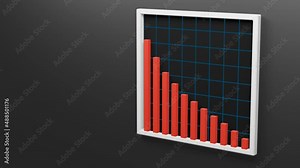 3d render. falling red bars of graph animation. Chart animation for presentation