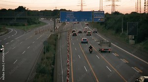 Heavy traffic on German highway A66 in the morning. Time lapse
