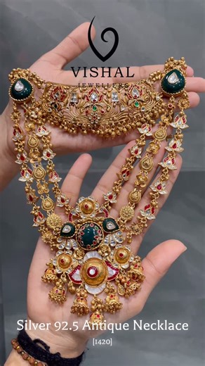 Vishal Jewellers Surat on Instagram: "Silver 92.5 Antique Necklace #w:229.740;1420 Made in pure silver well Stamped ✅ AAA + Quality Zirconia Diamond ✅ Anti Tarnsihed ✅ Suitable to all skin types ✅ Smooth finished ✅ Dailywearable✅ Cod and prepaid ✅ Perfect for your daily wear ✅ Direct message us for order & more. SHOP LOCATION:- 38, saurastra soc., part-1 , khodiyar nagar road, varachha, surat. Mo:- 8141528216 Surat:- 395006 Thank You for visit profile☺️ #edahavenofsilver #eda #edasilver #vishalj