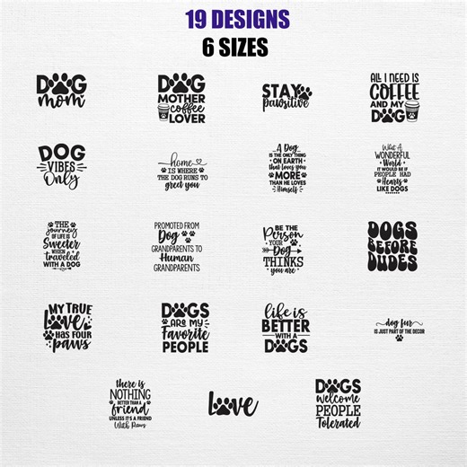 Dog Quotes Embroidery Bundle, 19 Designs (digital Embroidery) - Etsy