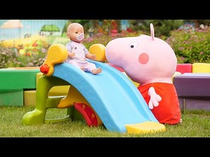 A toy slide for a Baby Born doll. Baby dolls & Baby Alive. Toy Peppa Pig is a babysitter.