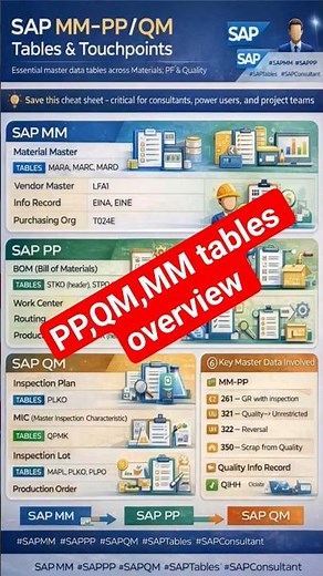 Top SAP PP, QM & MM Tables for beginners and professionals #job
