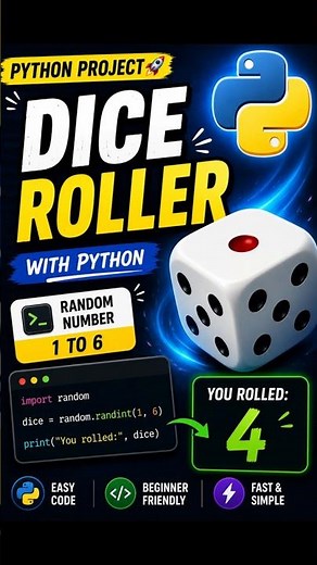 Roll a Dice with Python in Seconds python project #4 🎲🐍 #python