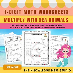 Sea Animals Multiply with Pictures – 1-Digit Multiplication Worksheets